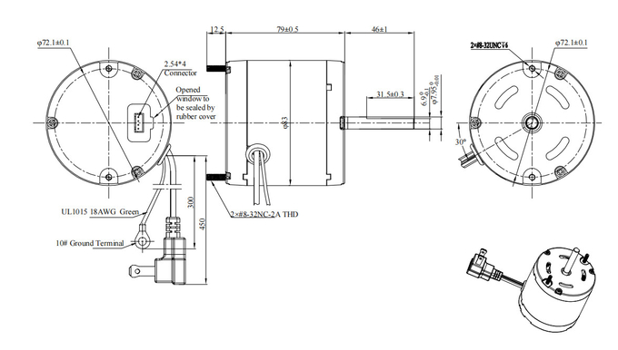 3.3 "EC Motorless Sensorless تدفق هواء ثابت 20VAC 230VAC 4